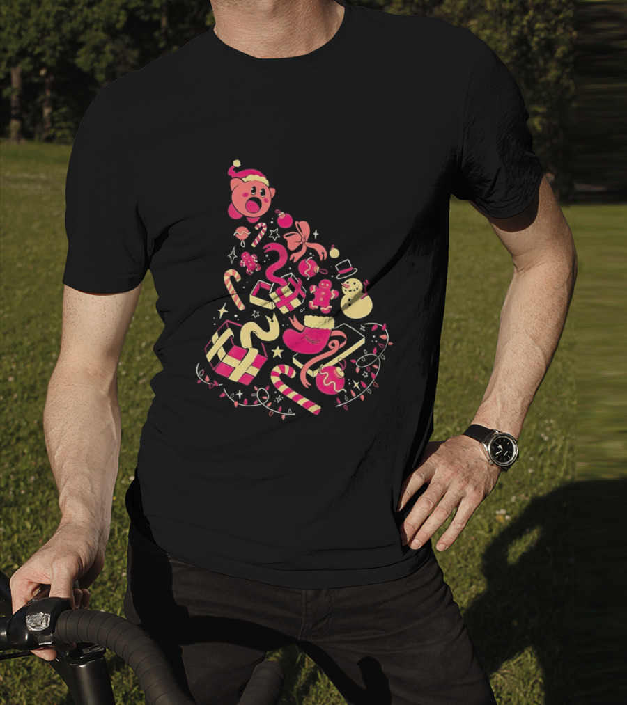 Kirby Christmas Santa Hat And Holiday Icons T-Shirt