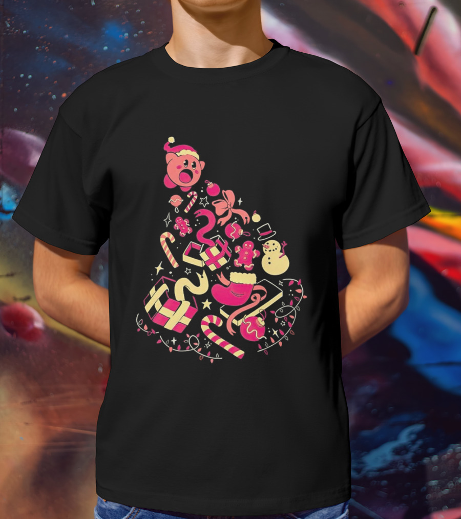 Kirby Christmas Santa Hat And Holiday Icons T-Shirt