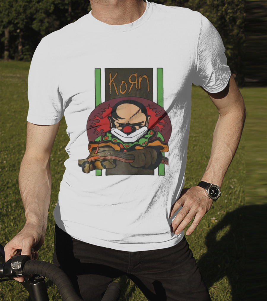 Korn Clown Vintage Evil Clown With Red Nose And Stitched Head T-Shirt