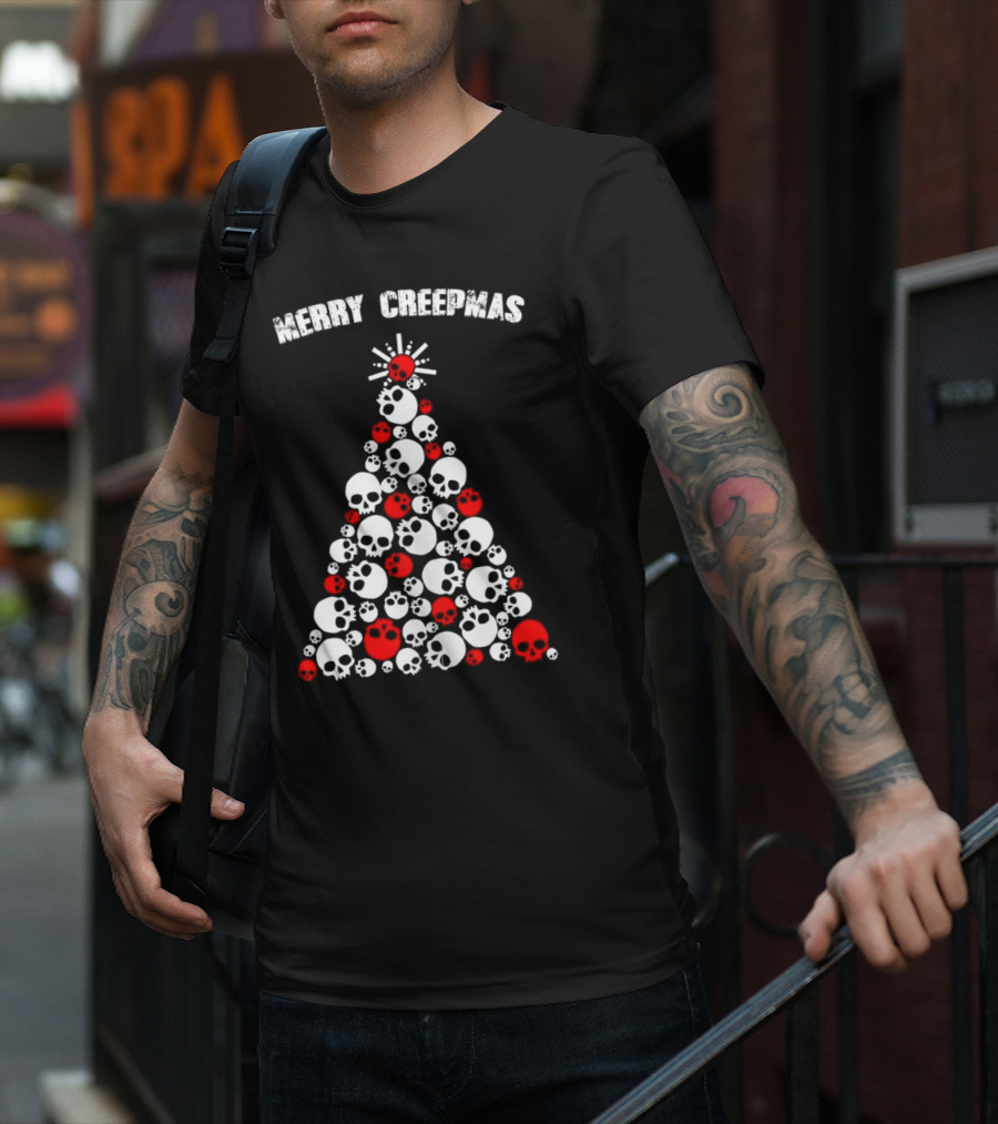 Merry Creepmas Skull Christmas Tree T-Shirt