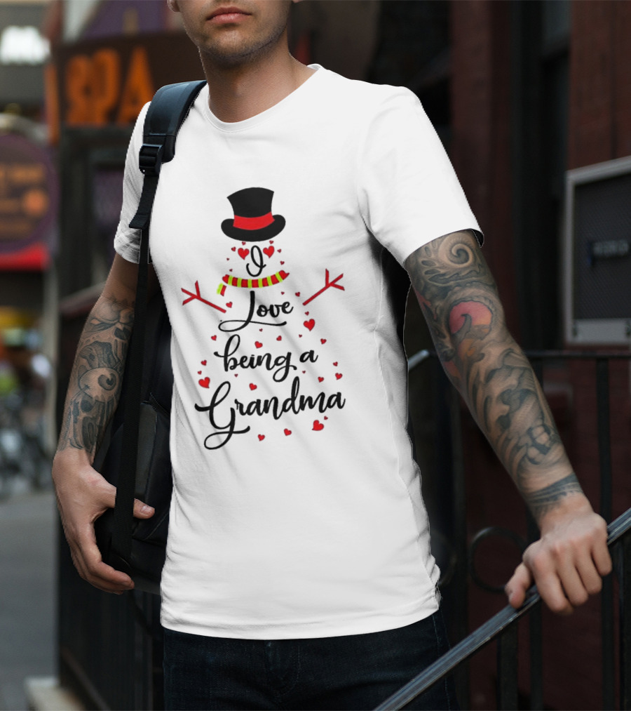 I Love Being A Grandma Snowman Hearts T-Shirt