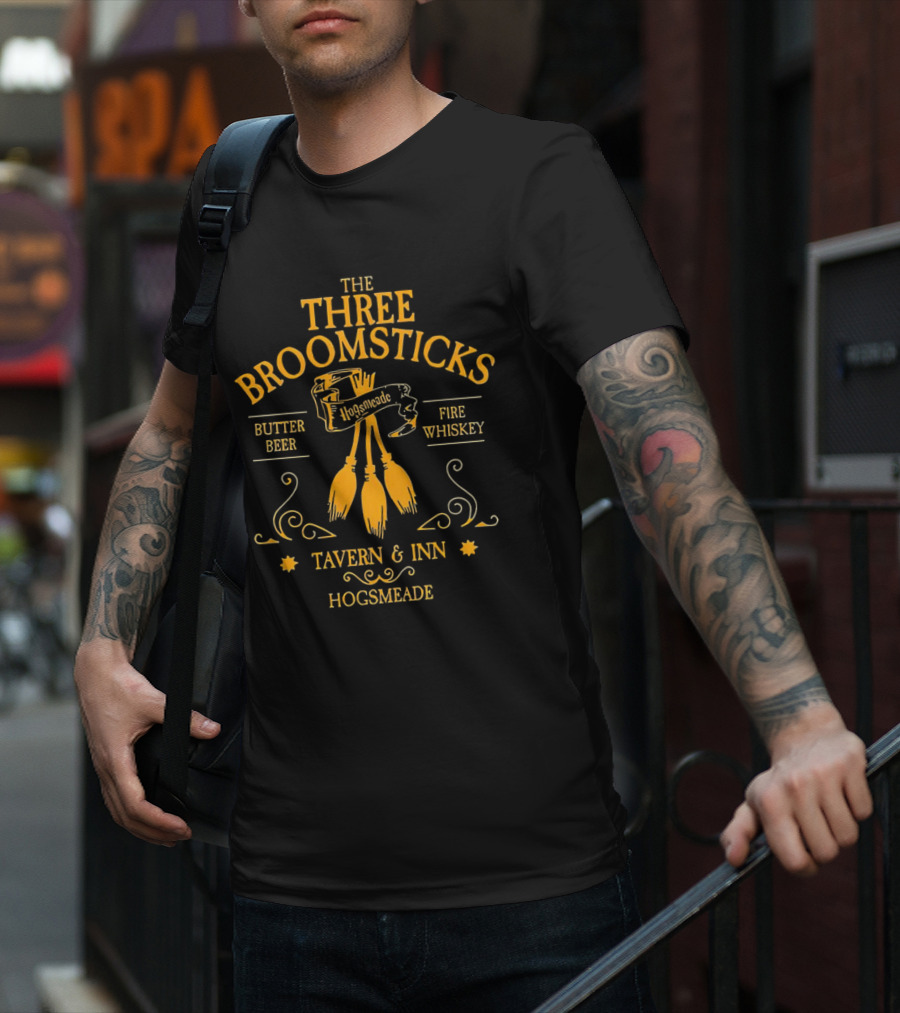 THE THREE BROOMSTICKS HOGSMEADE TAVERN And INN BUTTER BEER FIRE WHISKEY T-Shirt