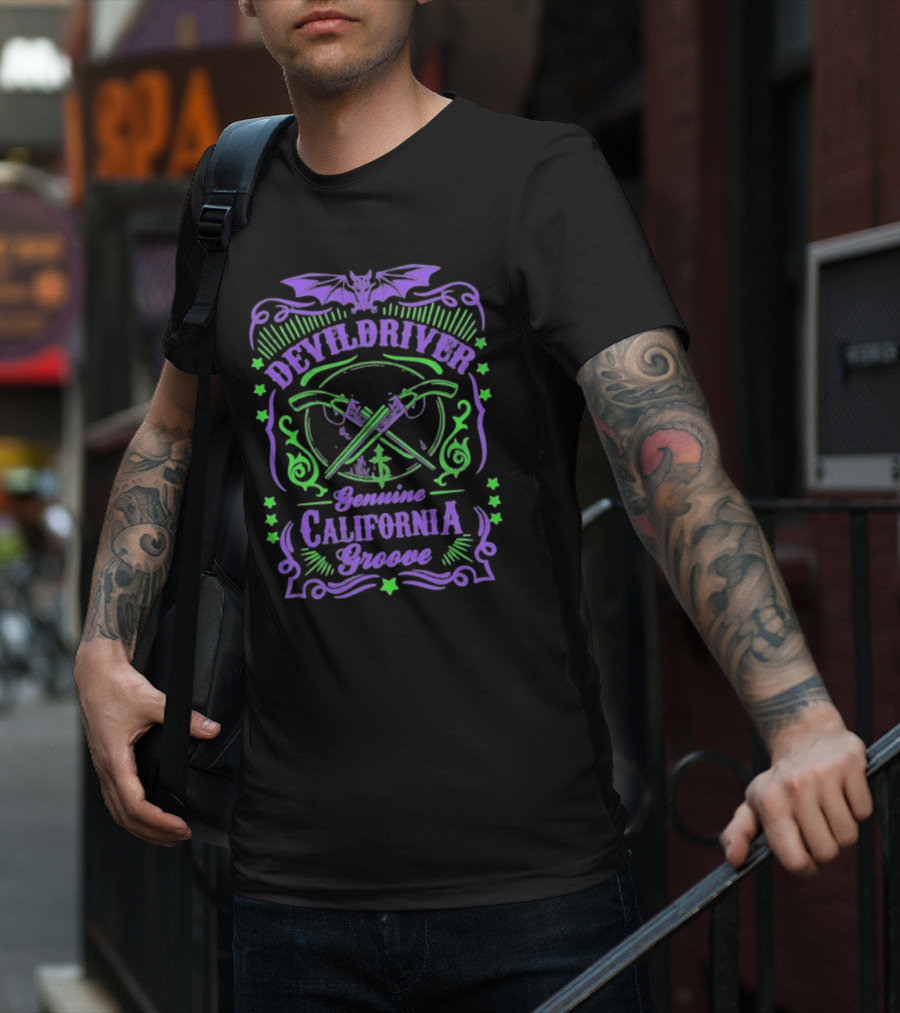 Devildriver Genuine California Groove Bat And Crossed Revolvers T-Shirt