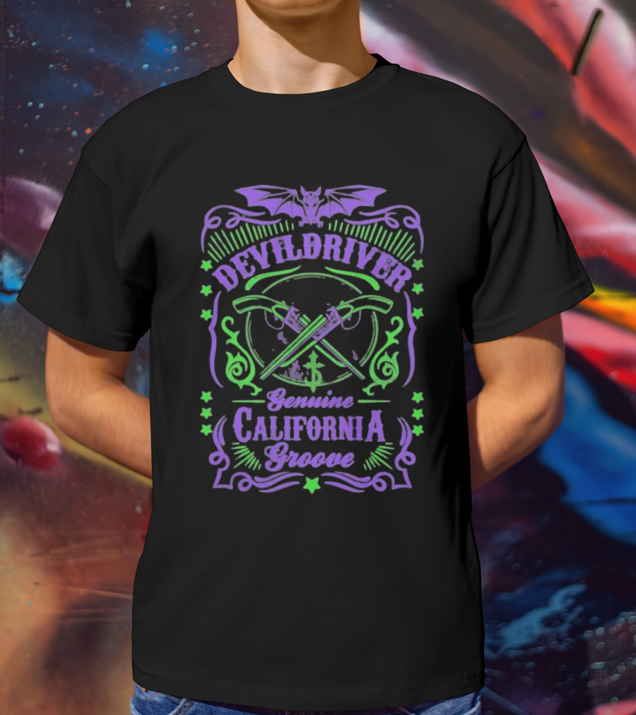 Devildriver Genuine California Groove Bat And Crossed Revolvers T-Shirt