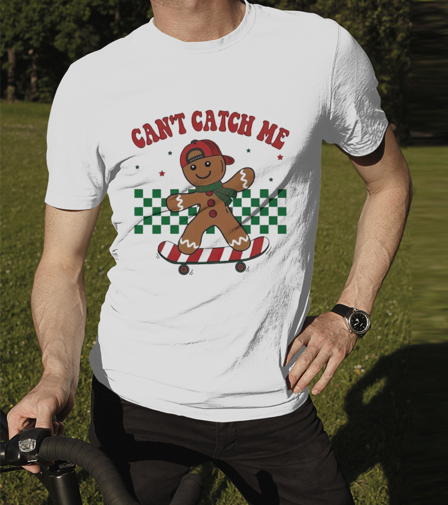 Can't Catch Me Gingerbread Skateboarding T-Shirt