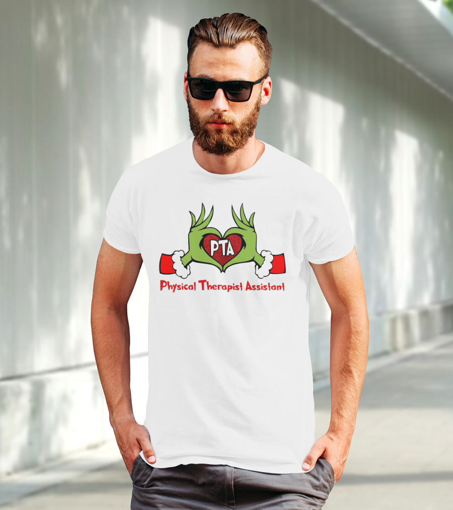 Grinch Hands Heart PTA Physical Therapist Assistant Christmas T-Shirt