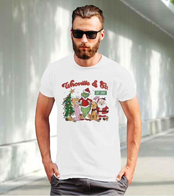 Whoville And Co Est 1957 Grinch Santa Max Cindy-Lou Christmas Tree T-Shirt