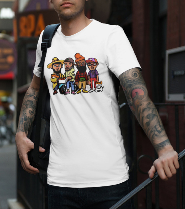 Hipster Clips Cartoon Characters With Pets And Accessories T-Shirt