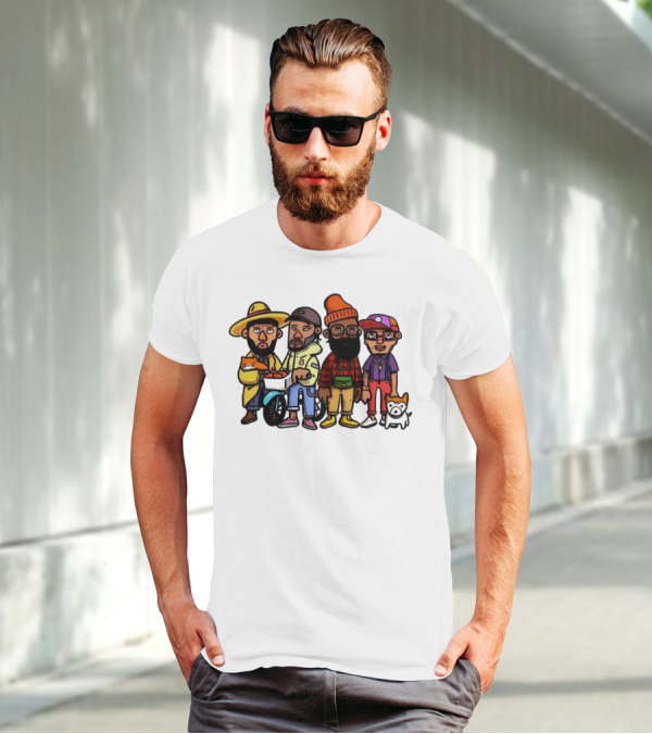 Hipster Clips Cartoon Characters With Pets And Accessories T-Shirt