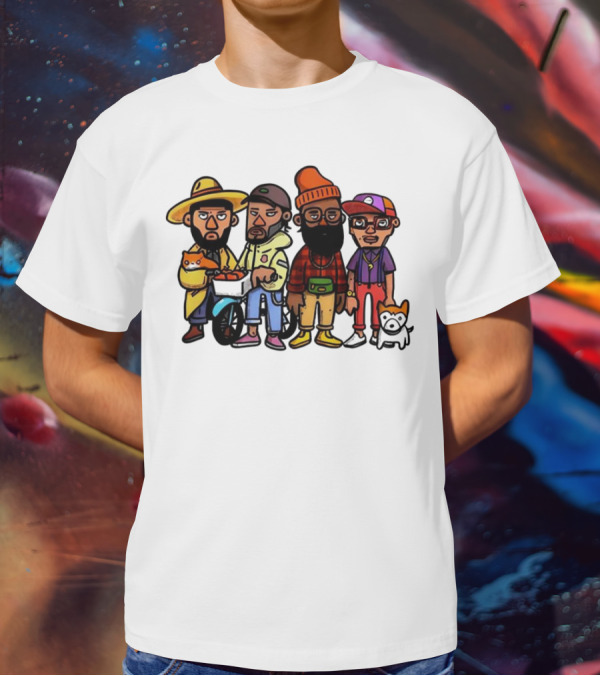 Hipster Clips Cartoon Characters With Pets And Accessories T-Shirt