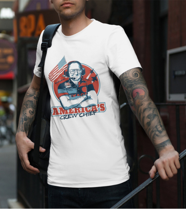 Larry McReynolds America's Crew Chief Patriotic Racing Tribute With Flag And Fighter Jets T-Shirt