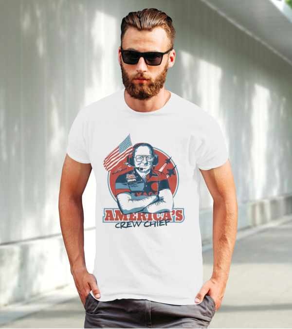Larry McReynolds America's Crew Chief Patriotic Racing Tribute With Flag And Fighter Jets T-Shirt