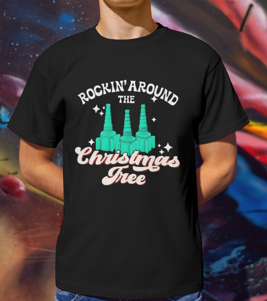 Rockin’ Around The Christmas Tree With Stylized Turquoise Towers T-Shirt