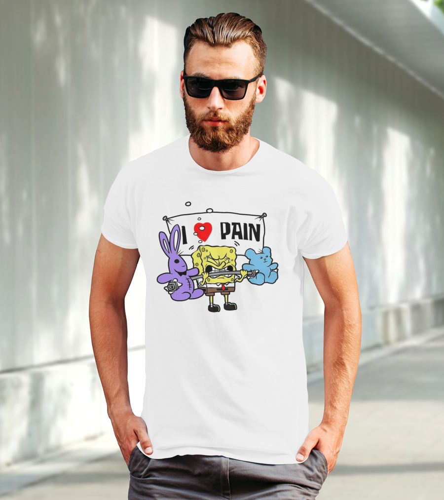 SpongeBob I Love Pain Weightlifting With Purple Bunny And Blue Bear T-Shirt