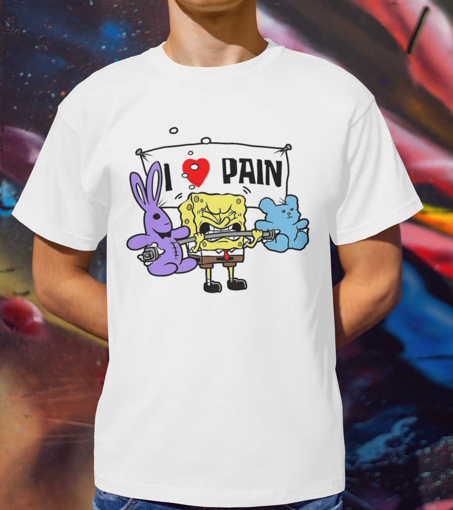 SpongeBob I Love Pain Weightlifting With Purple Bunny And Blue Bear T-Shirt