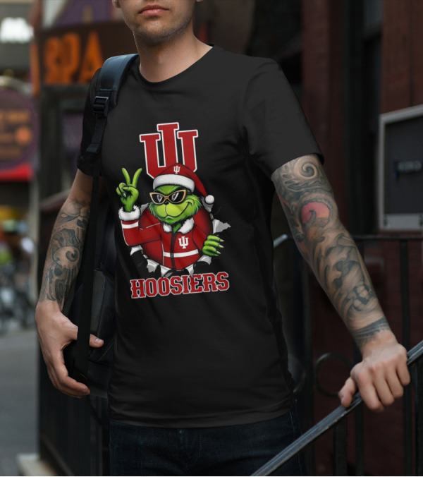Grinch Indiana Hoosiers Christmas IU Santa T-Shirt