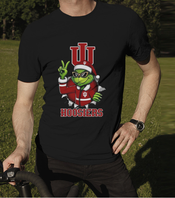 Grinch Indiana Hoosiers Christmas IU Santa T-Shirt