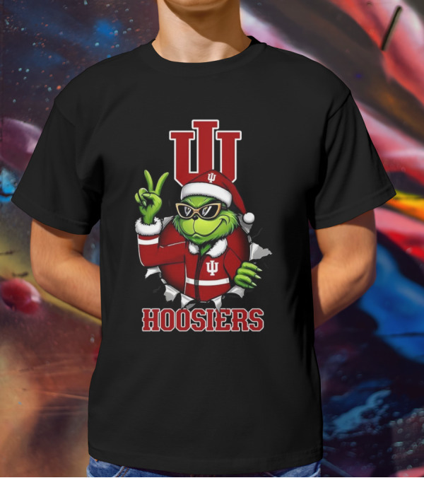 Grinch Indiana Hoosiers Christmas IU Santa T-Shirt