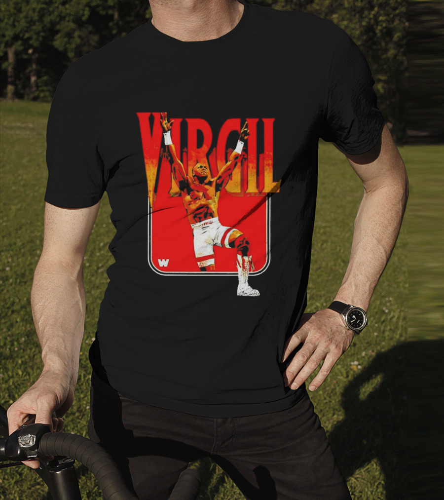 Virgil Wrestling Iconic Pose With Red Background And White Boots T-Shirt
