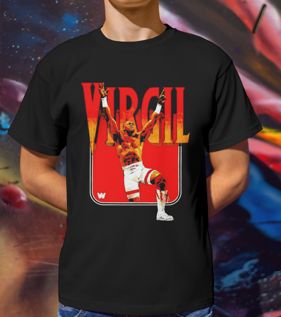 Virgil Wrestling Iconic Pose With Red Background And White Boots T-Shirt