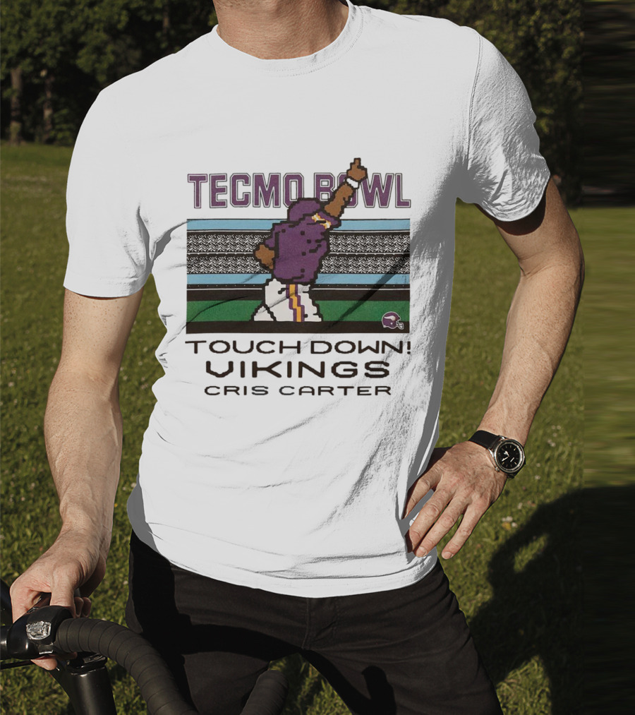 Tecmo Bowl Touch Down Vikings Cris Carter Retro Pixel T-Shirt