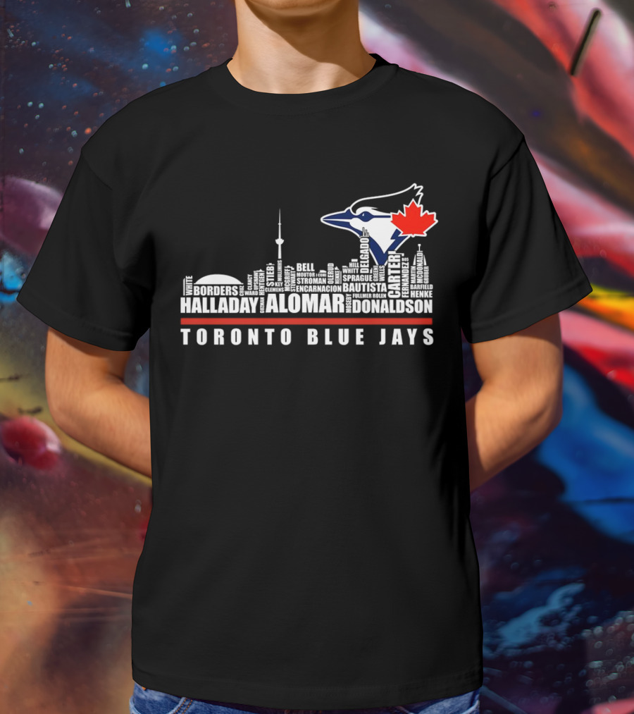 Toronto Blue Jays Skyline Names Halladay Alomar Carter Donaldson Toronto City T-Shirt