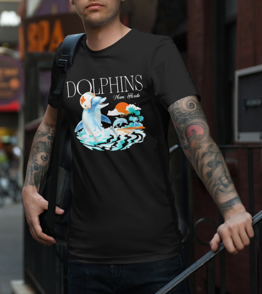 Miami Dolphins Florida Palm Sunset Retro Wave T-Shirt