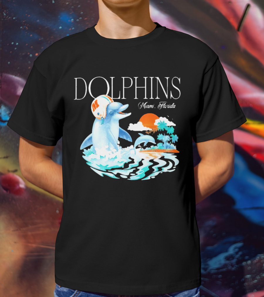 Miami Dolphins Florida Palm Sunset Retro Wave T-Shirt