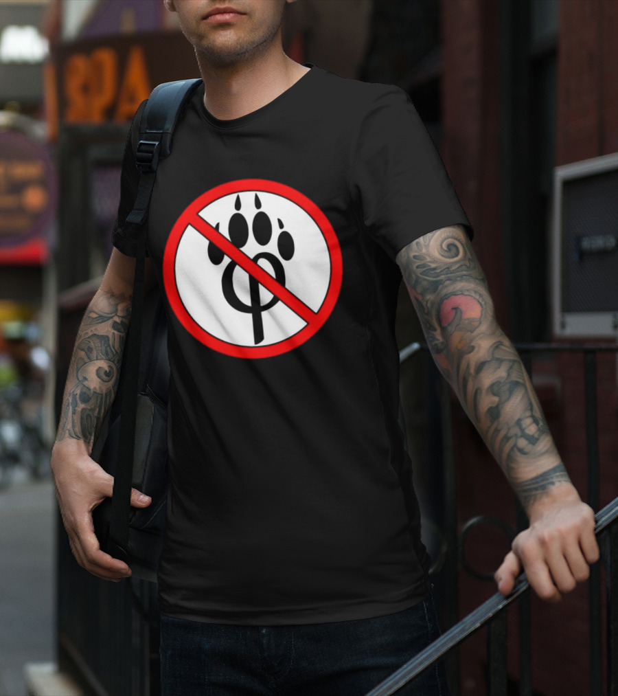 Anti Furry Paw Symbol With Red Prohibition Circle T-Shirt