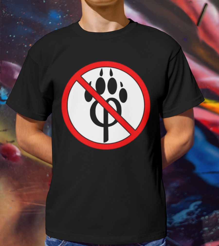 Anti Furry Paw Symbol With Red Prohibition Circle T-Shirt
