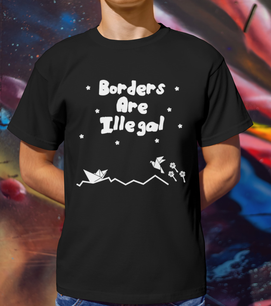 Borders Are Illegal Origami Boat And Bird With Flowers On Waves T-Shirt