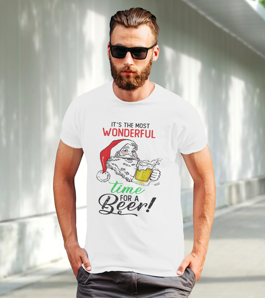 It's The Most Wonderful Time For A Beer Santa Drinking Xmas T-Shirt
