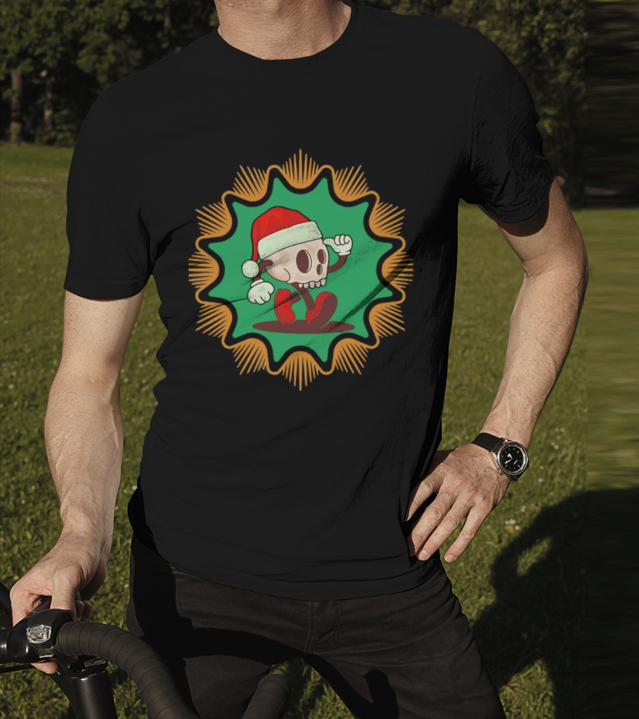 Skull Santa In Vintage Christmas Hat Badge T-Shirt