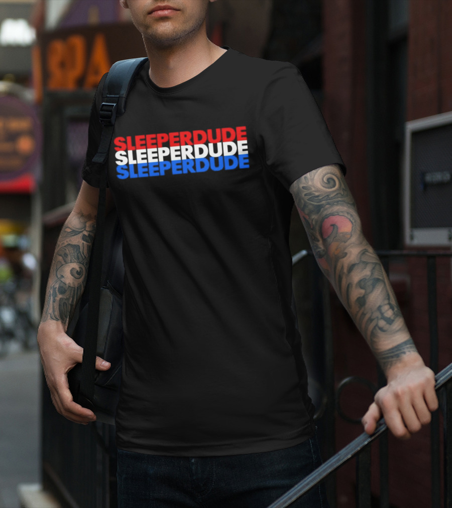 SLEEPERDUDE Red White Blue Stacked Text T-Shirt