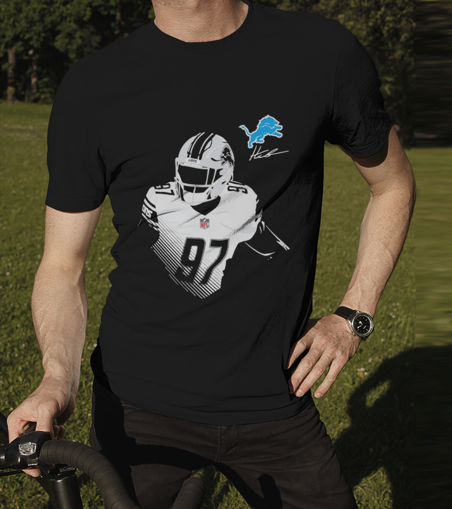 Aidan Hutchinson #97 Detroit Lions NFL Blue Lion Logo Football Player T-Shirt