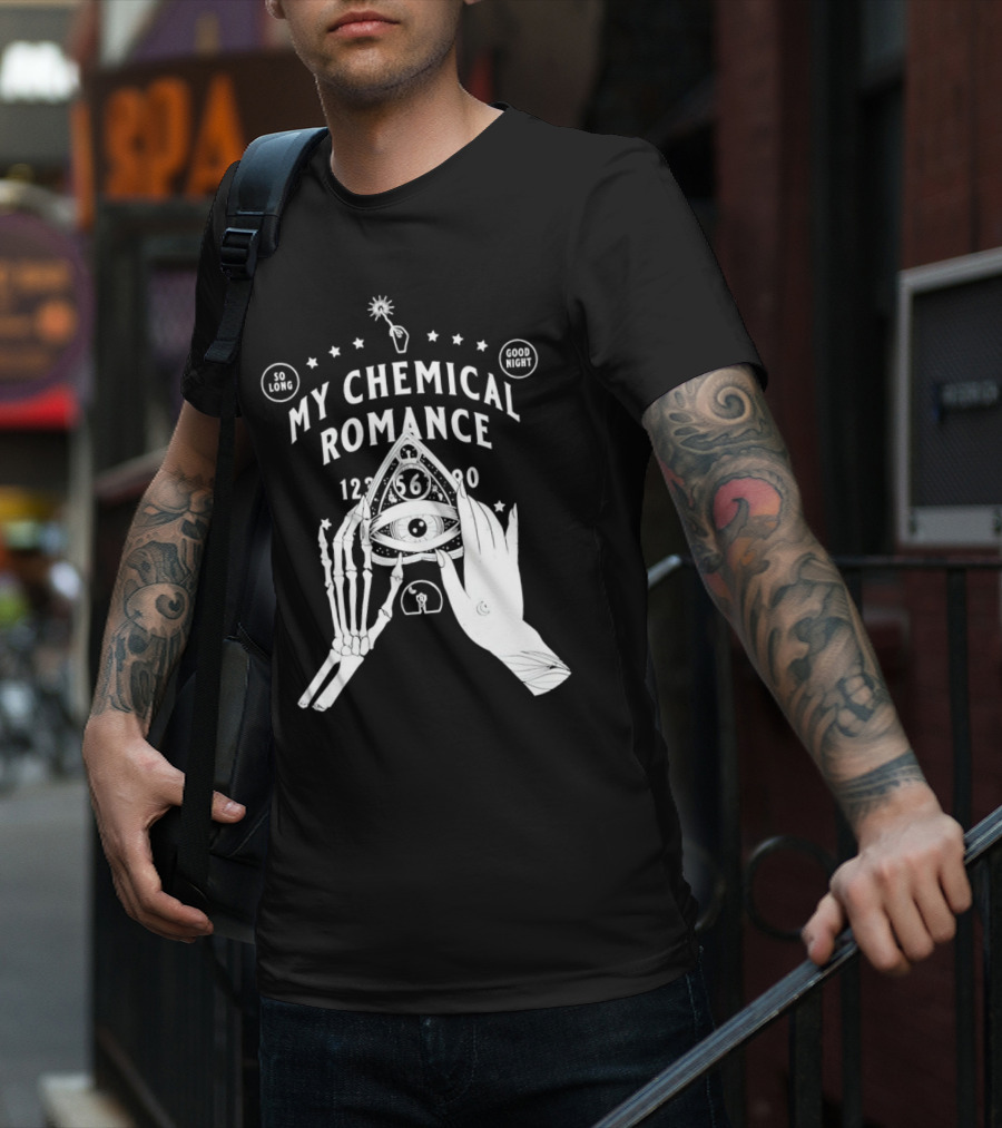 My Chemical Romance Ouija Planchette So Long Good Night Skeleton Hand 1234567890 T-Shirt