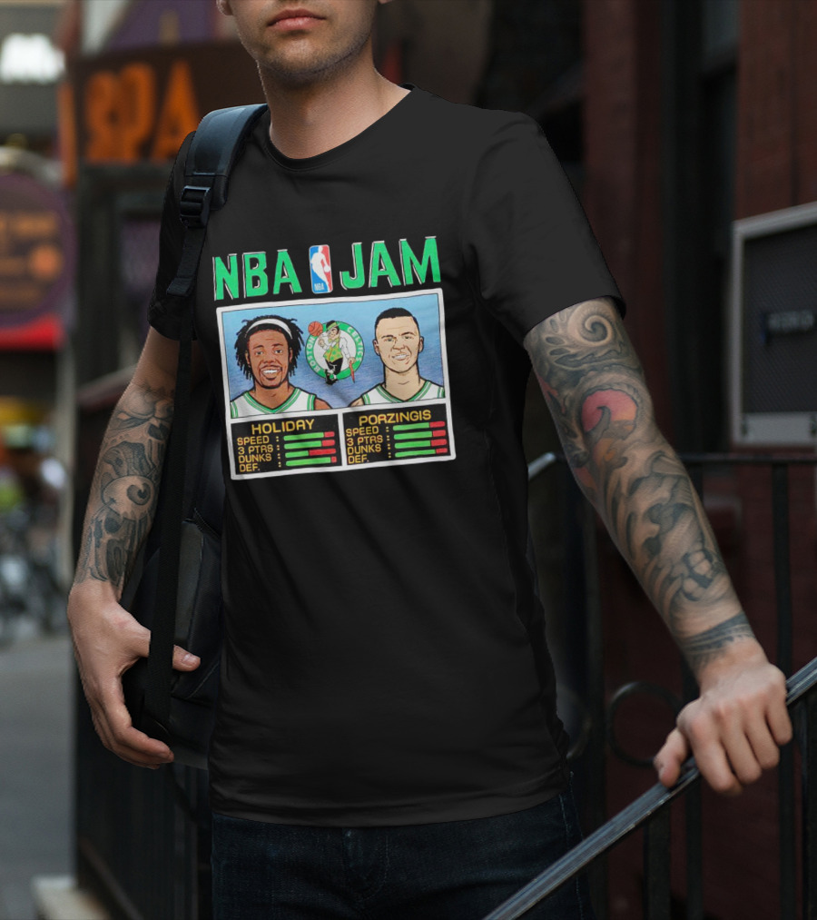 NBA Jam Celtics Holiday Porzingis Stats T-Shirt