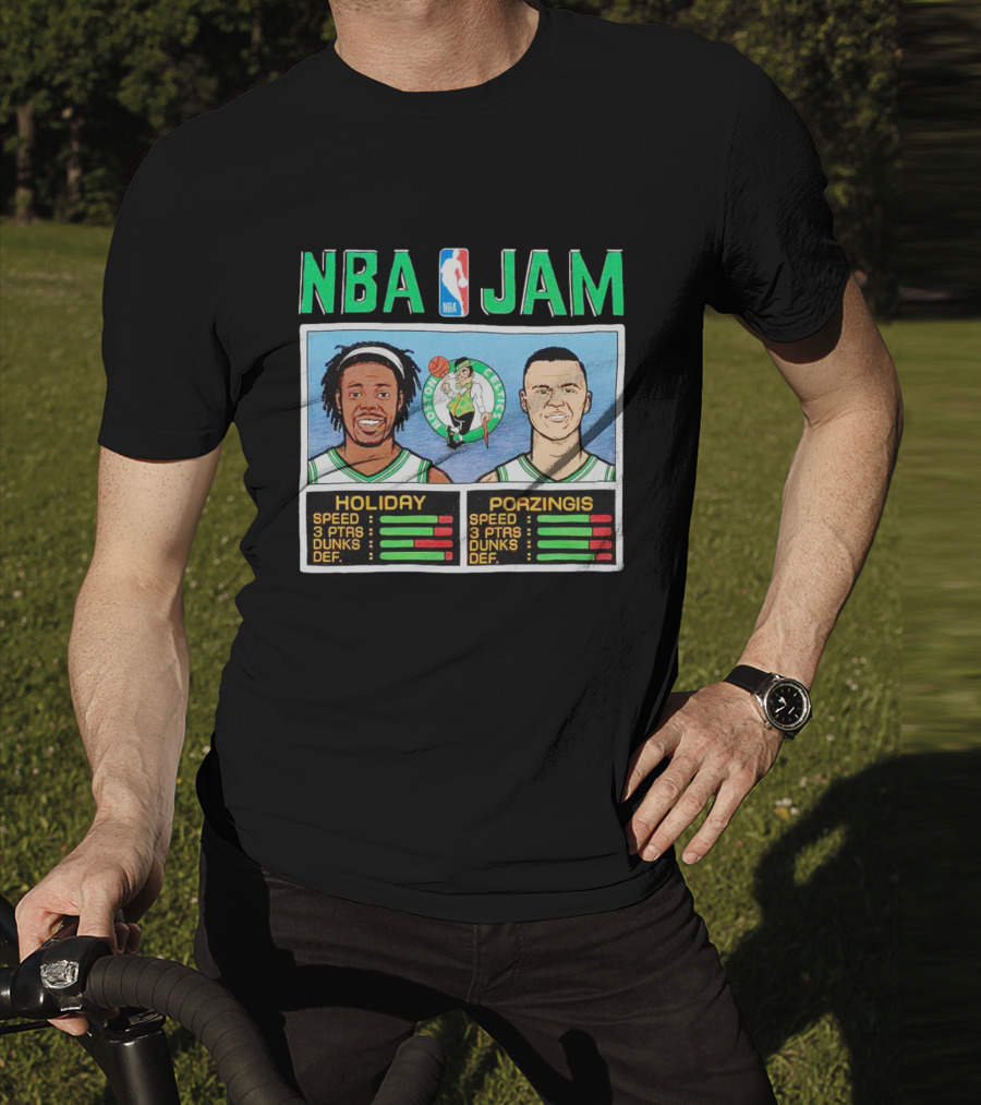 NBA Jam Celtics Holiday Porzingis Stats T-Shirt