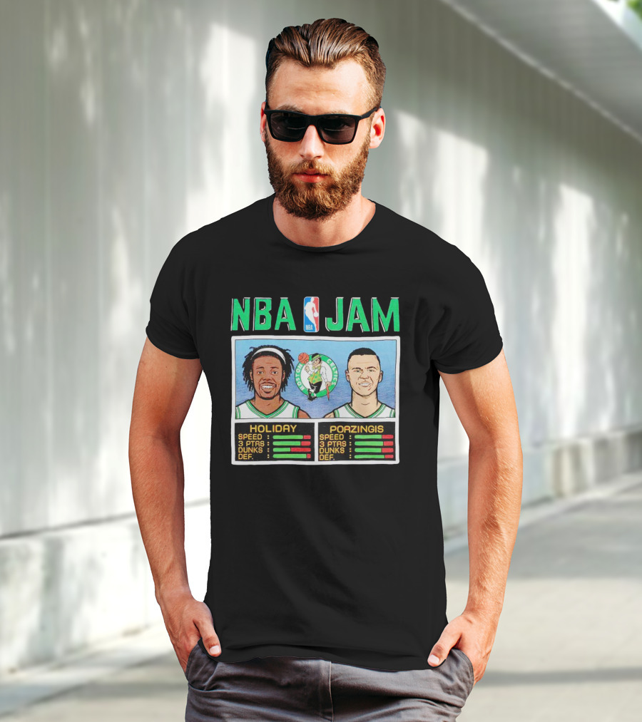 NBA Jam Celtics Holiday Porzingis Stats T-Shirt