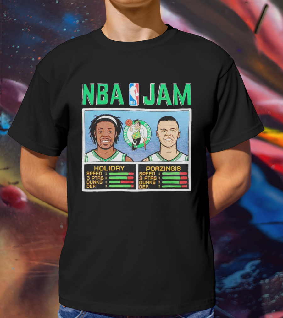 NBA Jam Celtics Holiday Porzingis Stats T-Shirt