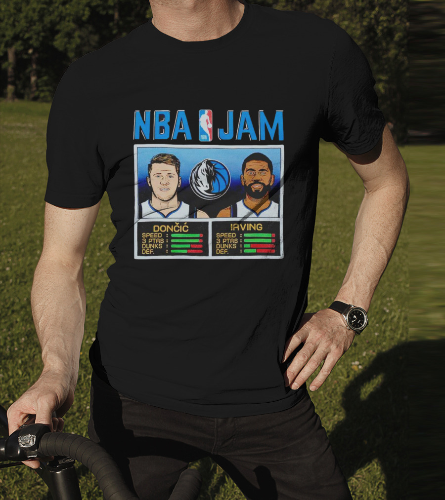NBA Jam Mavericks Luka Dončić Kyrie Irving Stats T-Shirt