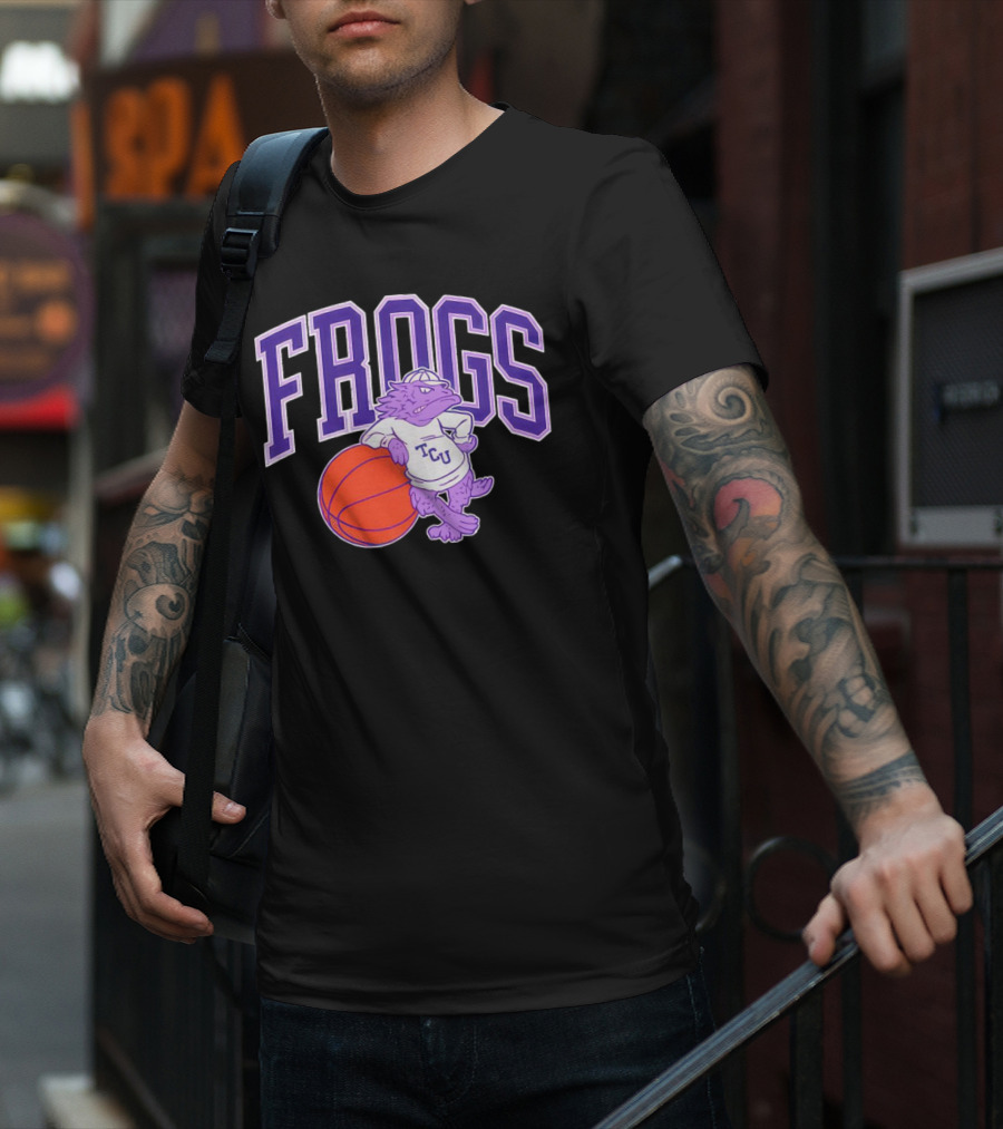 TCU Frogs Basketball Mascot With Purple Horned Frog And Ball T-Shirt
