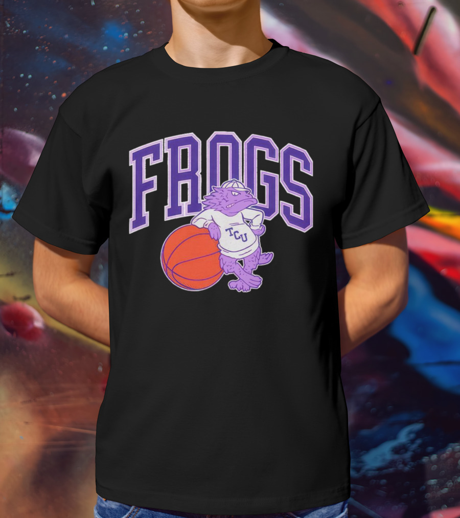 TCU Frogs Basketball Mascot With Purple Horned Frog And Ball T-Shirt