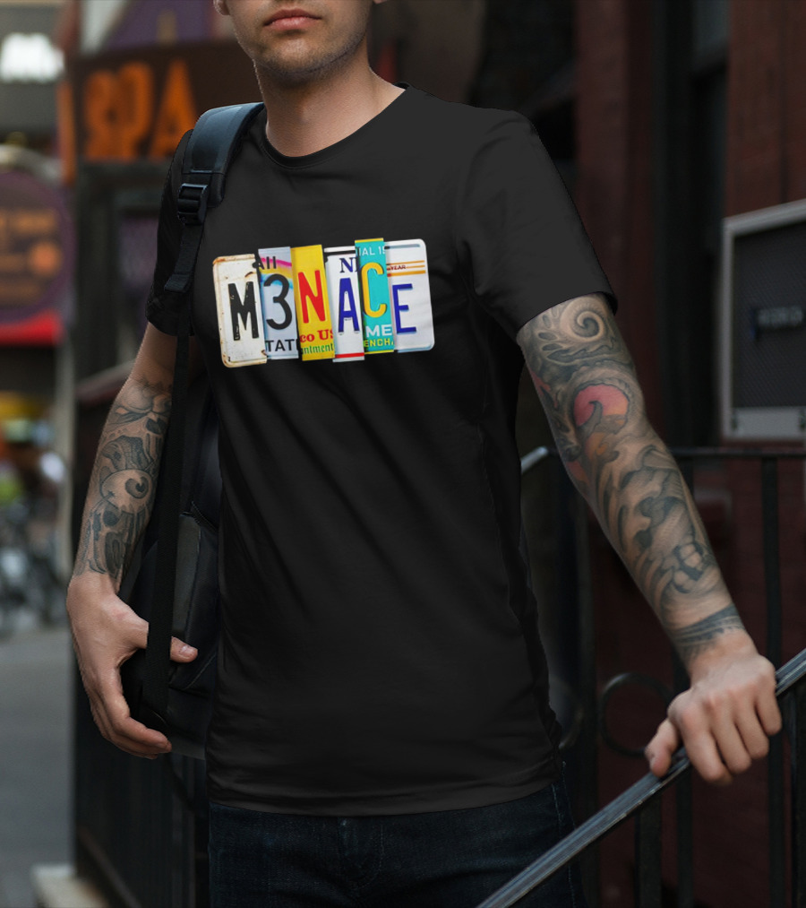 M3NACE License Plate Collage Text T-Shirt
