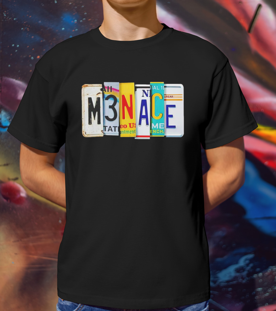 M3NACE License Plate Collage Text T-Shirt