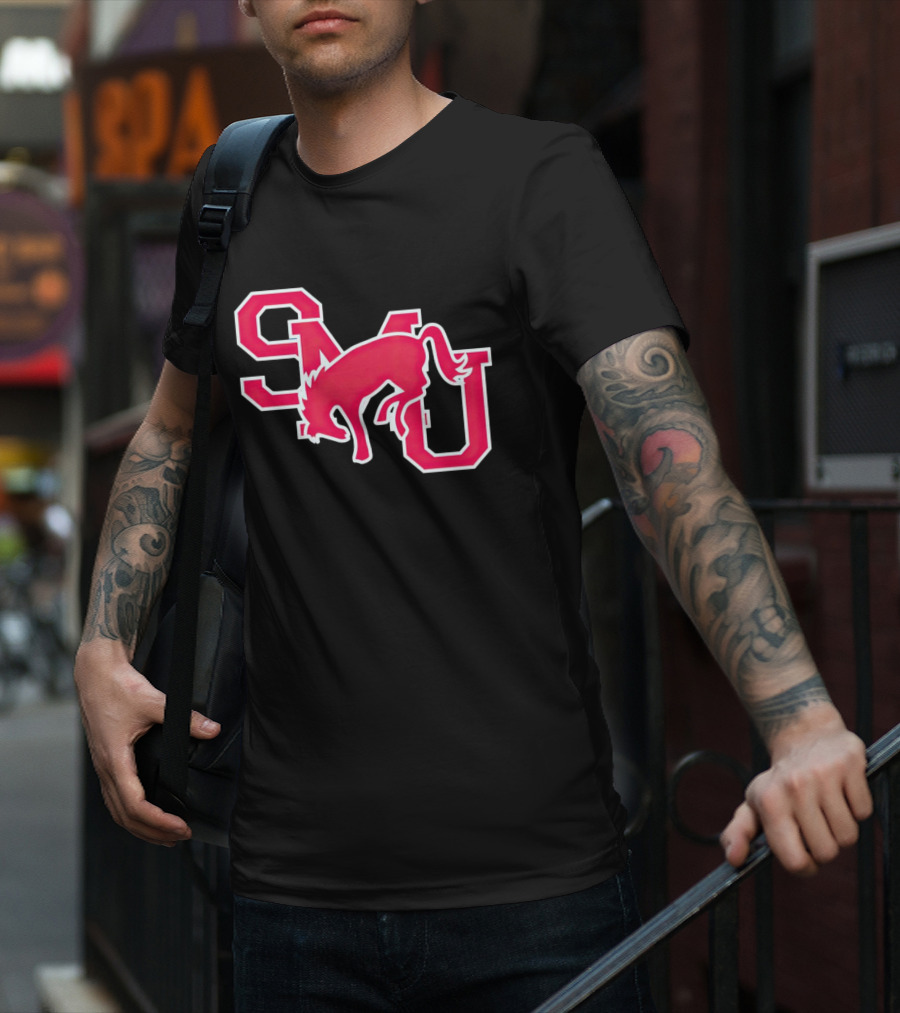 SMU Mustangs Red Logo With Jumping Mustang T-Shirt
