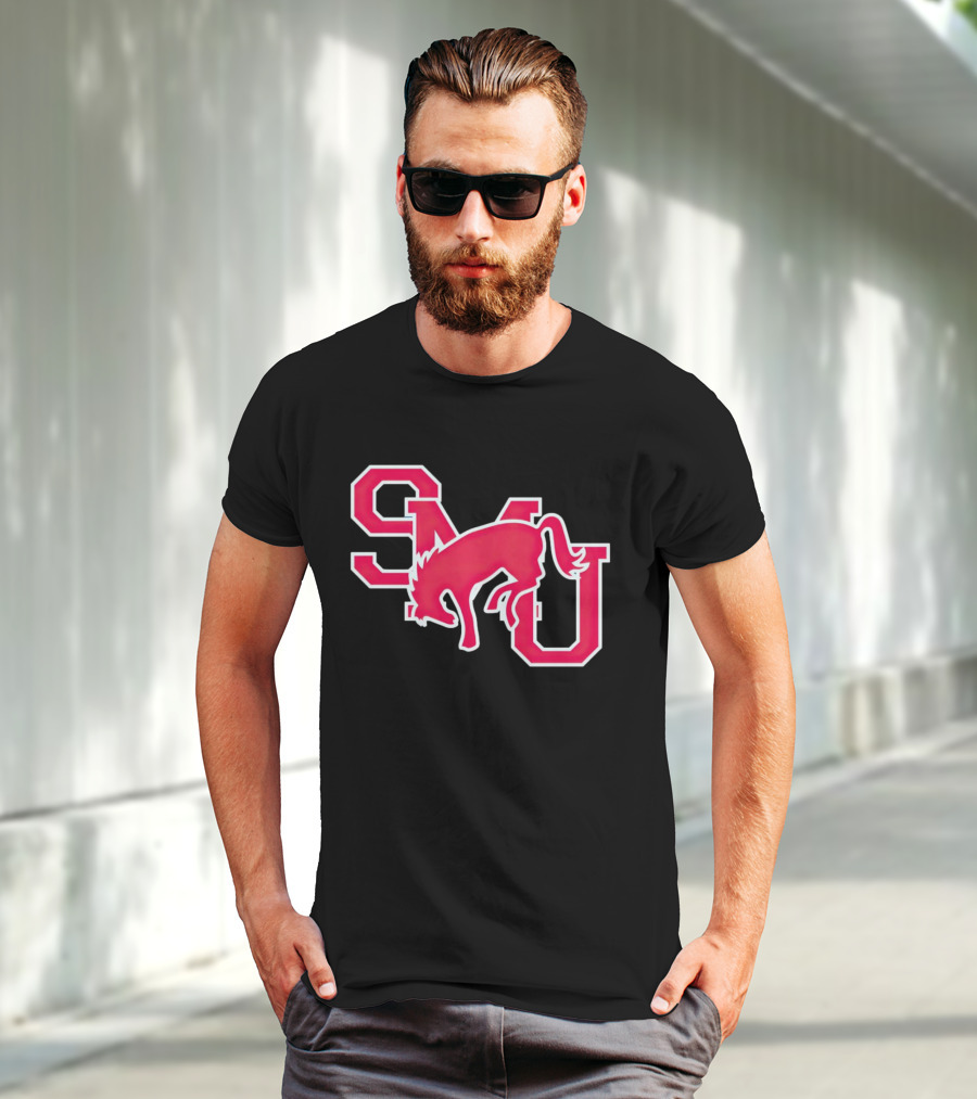 SMU Mustangs Red Logo With Jumping Mustang T-Shirt
