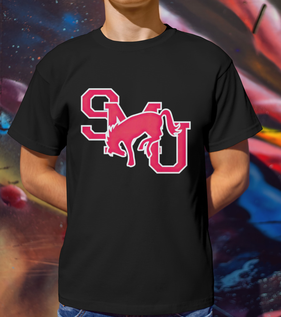 SMU Mustangs Red Logo With Jumping Mustang T-Shirt