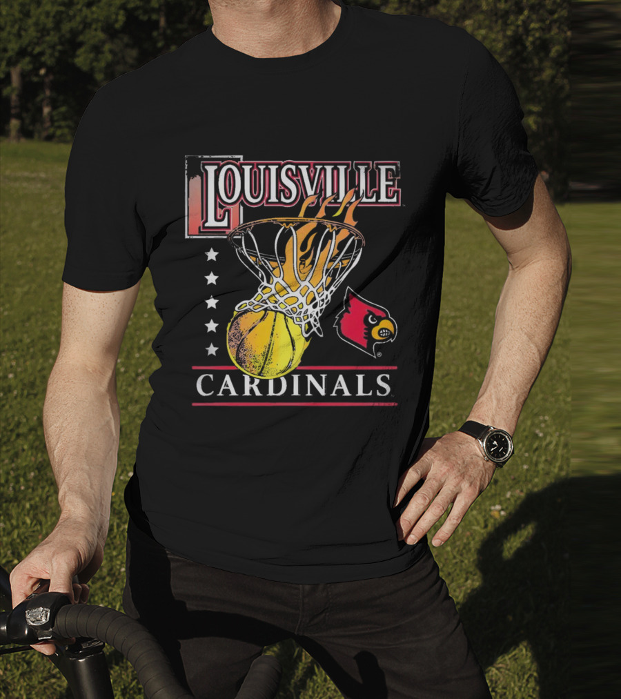 Louisville Cardinals Flaming Basketball Hoop T-Shirt