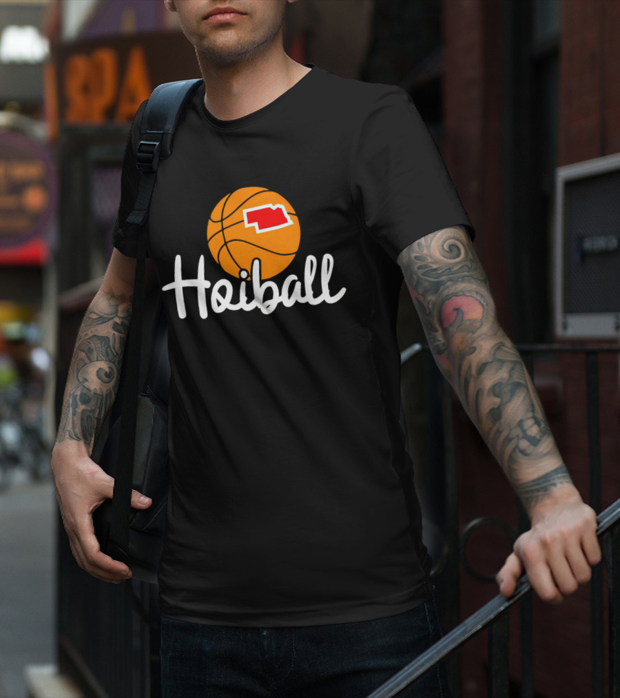 Nebraska Hoiball Basketball Icon With State Outline T-Shirt